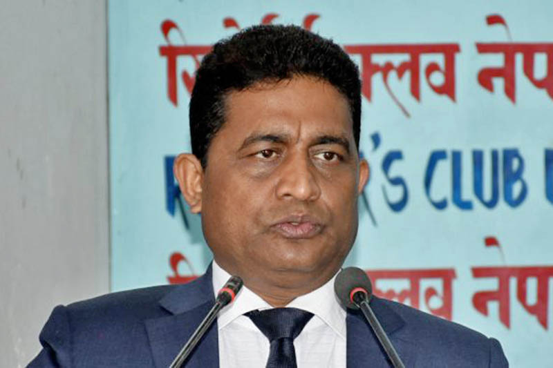 Minister for Physical Infrastructure and Transport Management Ragubir Mahaset speaking at an interaction programme in Kathmandu, on Monday, April 23, 2018. Courtesy: Reporters Club