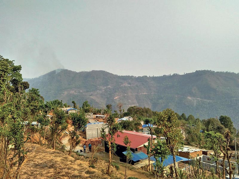 A general view of houses being rebuilt in Bojhini tole, Sindhupalchowk district, on Tuesday. Photo: THT