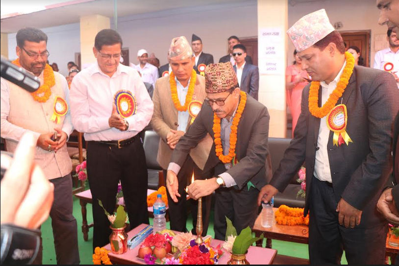 Chief Minister of Province 7 Trilochan Bhatta inaugurating a ceremony to mark the 38th anniversary of Kailali Multiple Campus, Kailali, on April 13, 2018.