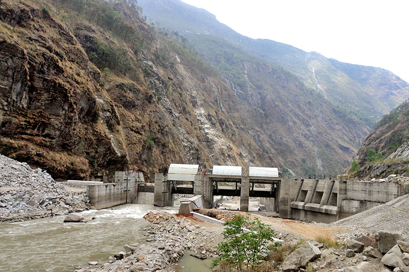 A view of an underconstruction site of 60 mega watt Upper Trishuli hydro power dam situated along Nuwakot-Rasuwa border, as captured on Wednesday, April 18, 2018. Photo: RSS