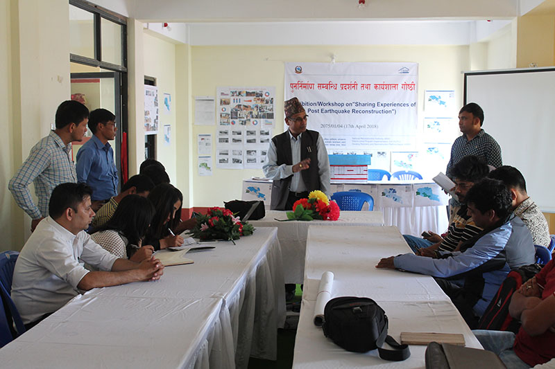 Makwanpur District Coordination Committee Chief Ragunath Khulal speaking at an interaction programme in Hetauda, on Tuesday, April 17, 2018. Photo: Prakash Dahal