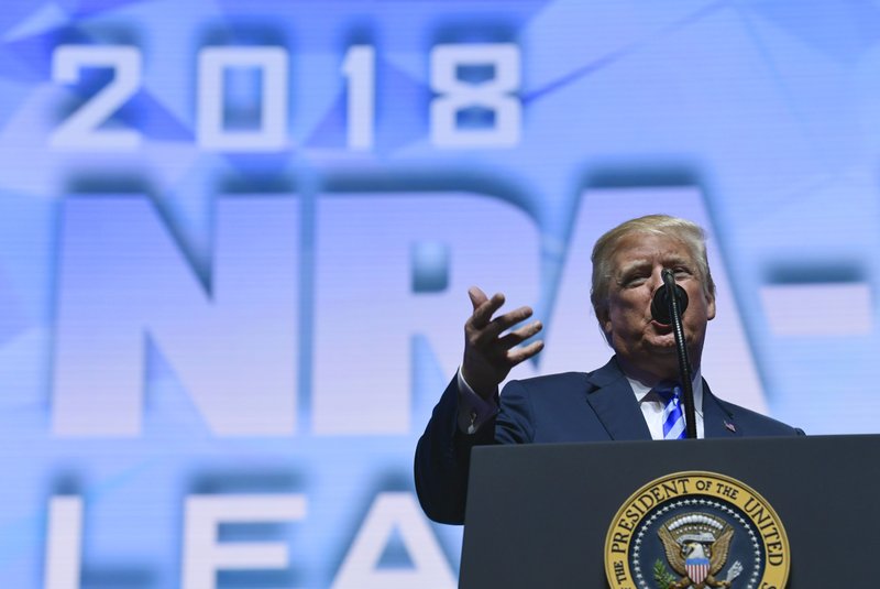 nnPresident Donald Trump speaks at the NRA convention in Dallas, on Friday, May 4, 2018. Photo: APn