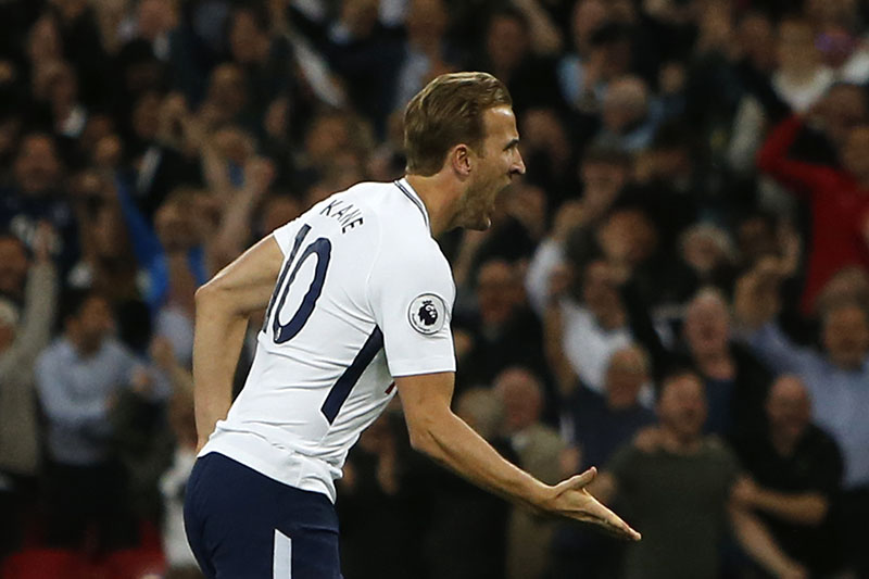 Tottenham Hotspur's Harry Kane celebrates scoring his side's first goal during the English Premier League soccer match between Tottenham Hotspur and Newcastle United at Wembley Stadium, in London, England, on Wednesday, May 9, 2018. Photo: Associated Press