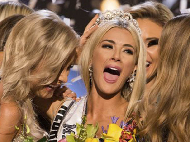 In this photo provided by The Miss Universe Organization, Sarah Rose Summers, Miss Nebraska USA 2018, is crowned Miss USA and congratulated by fellow contestants at the conclusion of the event, Monday, May 21, 2018, in Shreveport. Photo: AP