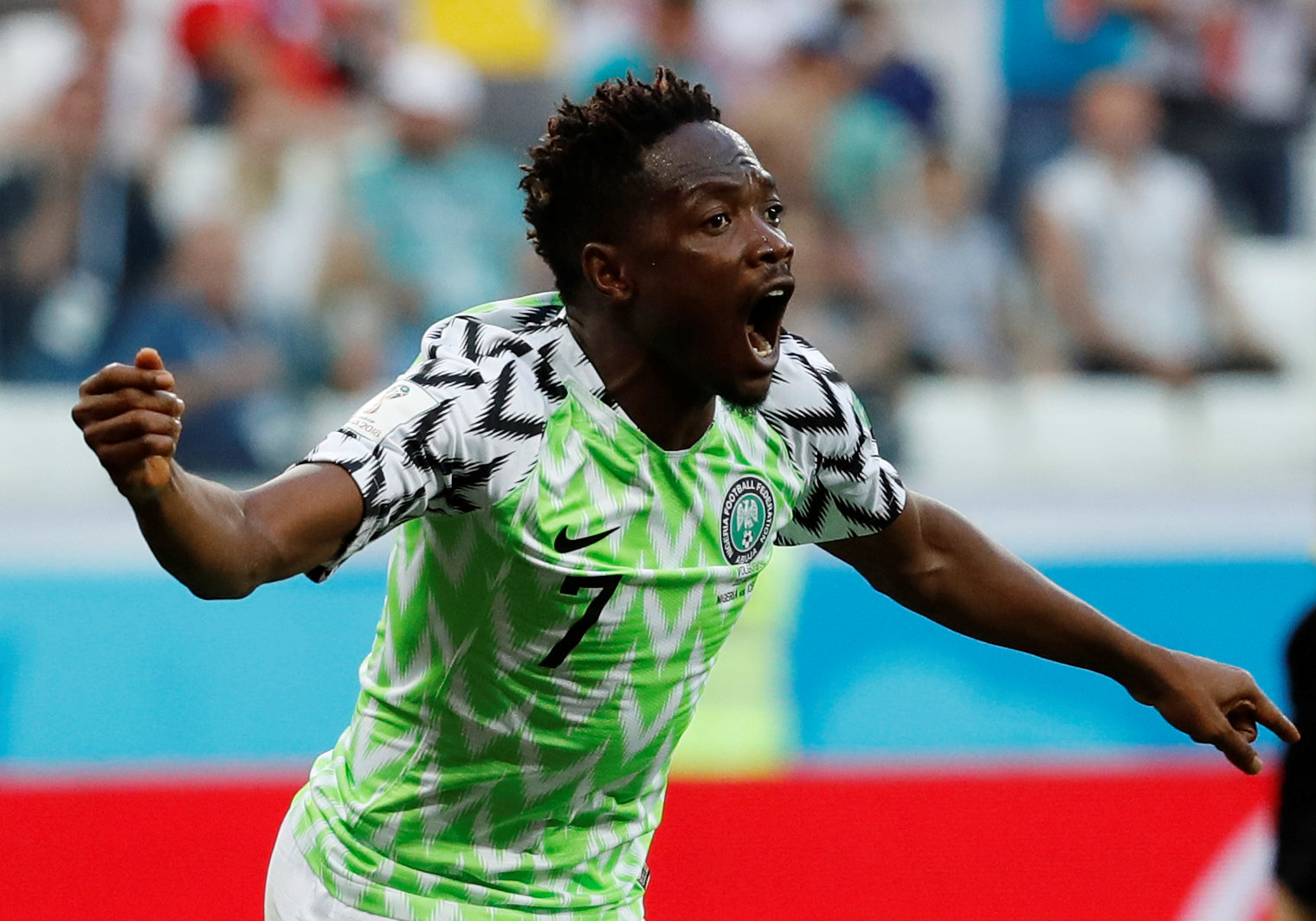 Soccer Football - World Cup - Group D - Nigeria vs Iceland - Volgograd Arena, Volgograd, Russia - June 22, 2018   Nigeria's Ahmed Musa celebrates scoring their first goal. Photo:     REUTERS