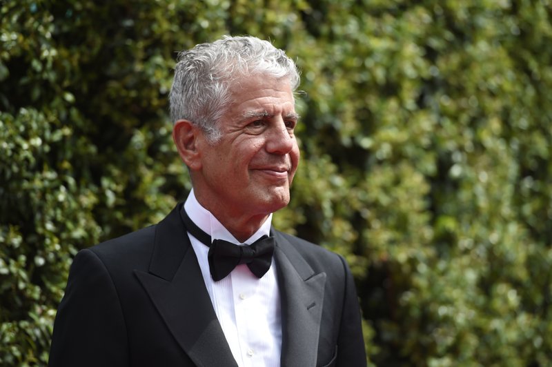 File - In this photo, Anthony Bourdain arrives at the Creative Arts Emmy Awards, in Los Angeles, on Saturday, September 12, 2015. Photo: AP