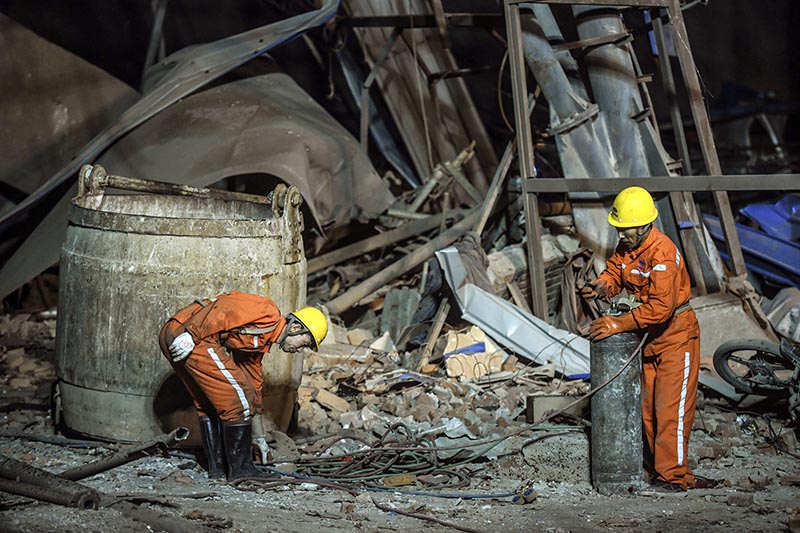 FILE: Rescuers work above ground at the site of a mine explosion in Benxi in northeastern China's Liaoning Province, on Tuesday, June 5, 2018. Photo: Xinhua via AP