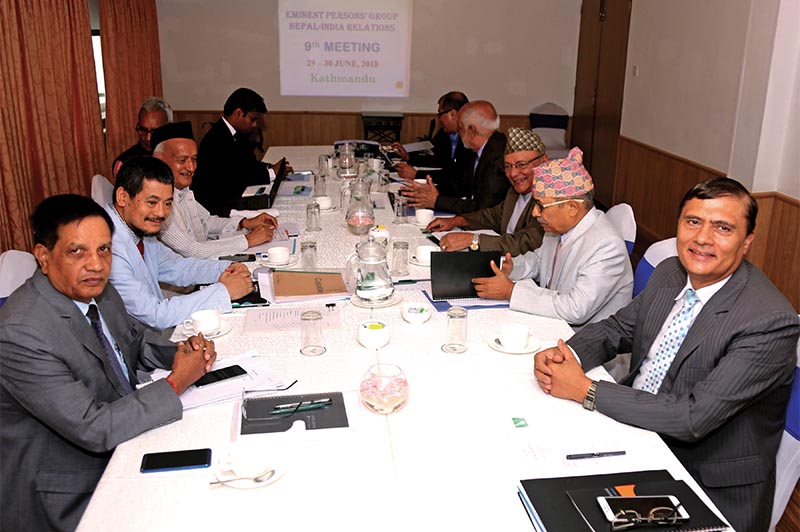 The ninth and the final meeting of the Eminent Persons Group on Nepal-India relations under way, in Kathmandu, on Friday, June 29, 2018. Photo: THT