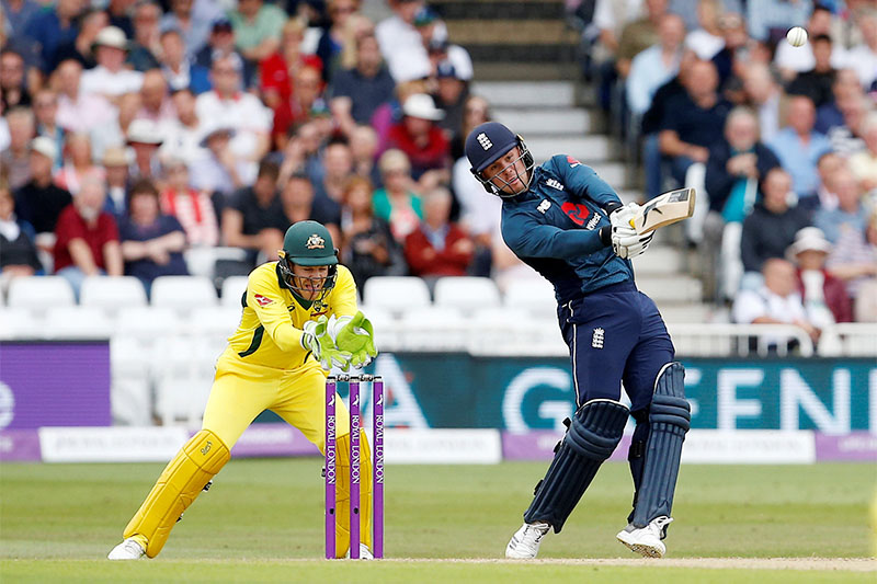 England's Jason Roy plays a shot. Photo: Reuters