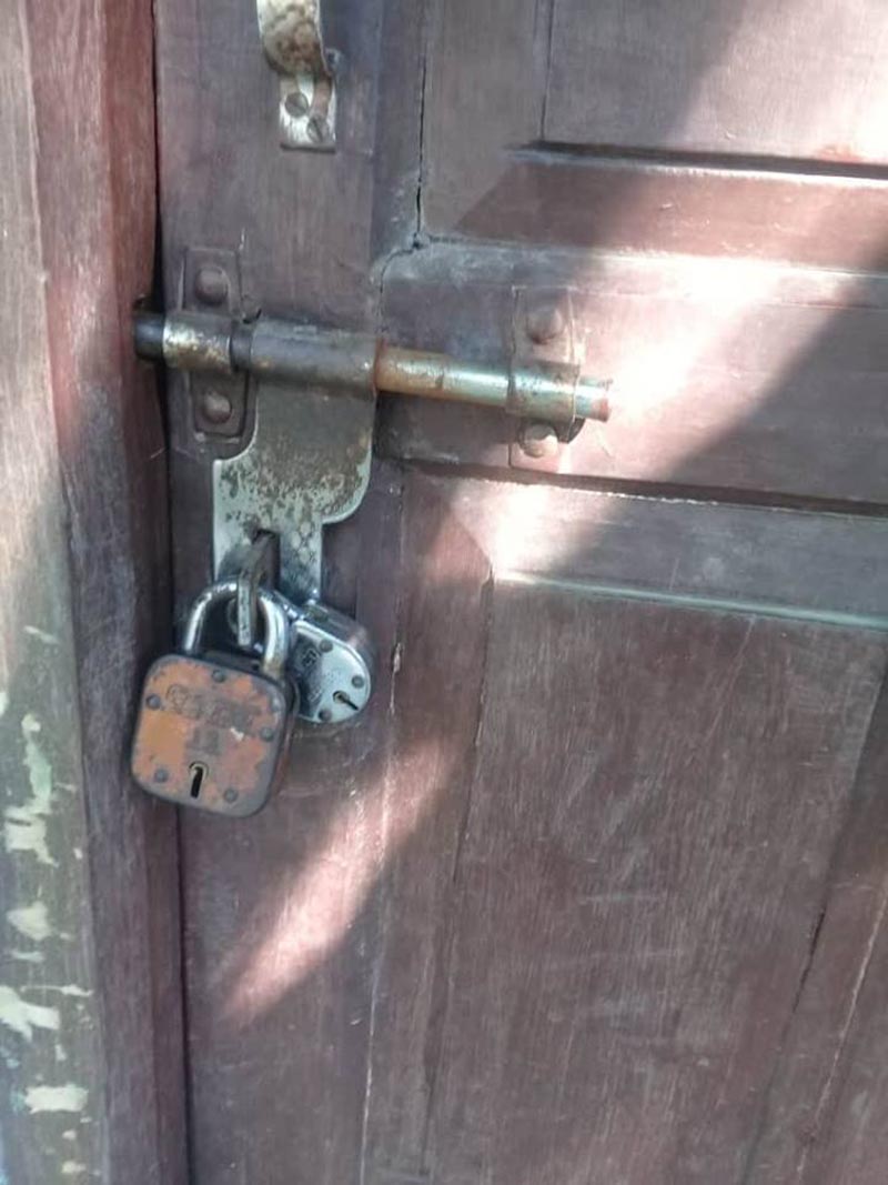 Padlocked door of Jaycees Primary School administration office in Rupani Rural Municipality-2 of Saptari district, on Sunday, June 11, 2018. Photo: Byas Shankar Upadhyay