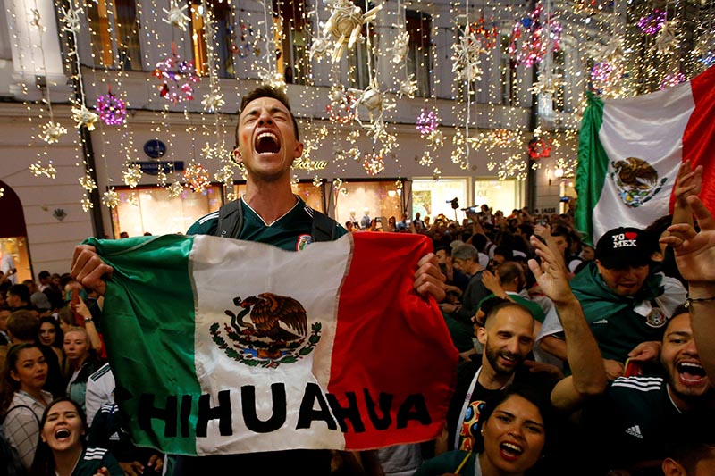 Mexico's fans celebrate victory of their team after the World Cup Group F match between Germany and Mexico, on June 17, 2018. Photo: Reuters