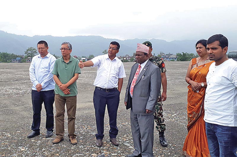 Minister of Federal Affairs and General Administration Lalbabu Pandit inspecting Pokhara airport, on Saturday.