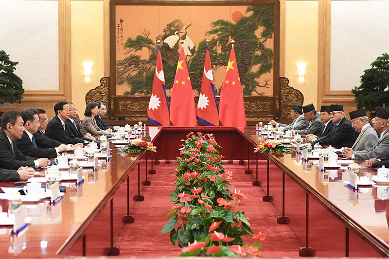 Nepal's Prime Minister Khadga Prasad Sharma Oli speaks  during a meeting with Chinese Premier Li Keqiang at the Great Hall of the People in Beijing, China June 21, 2018. Photo: Reuters