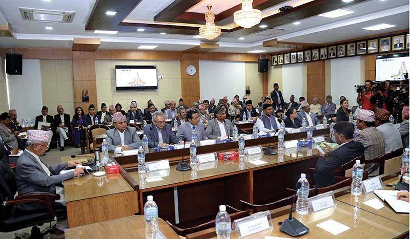 Prime Minister KP Sharma Oli issuing instructions to ministers and bureaucrats during an interaction held in Singha Durbar, Kathmandu, on Friday, June 8, 2018. Photo: RSS