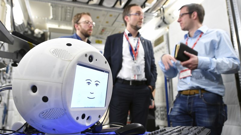 This photo provided by the German Aerospace Center shows the u201cCimonu201d (Crew Interactive MObile companioN) robot during a communications test at the ESA European Astronaut Center in Cologne-Porz, Germany on  Jan. 30, 2018. Photo: AP