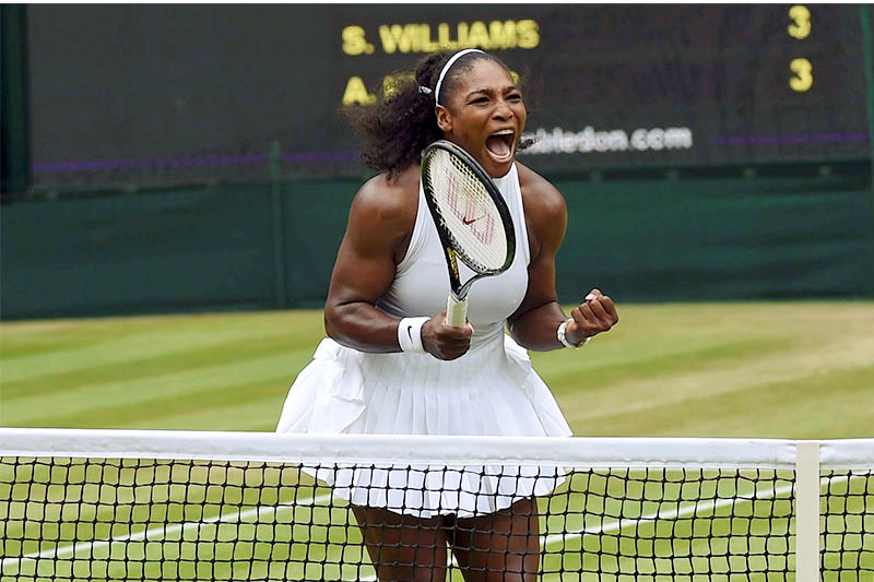 FILE PHOTO: USA's Serena Williams celebrates winning the first set. Photo: Reuters