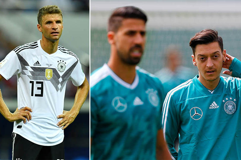 File: Germany's attacking midfielder Thomas Mueller (left) and midfielders duo Sami Khedira (centre) and Mesut Ozil. Photos: Reuters