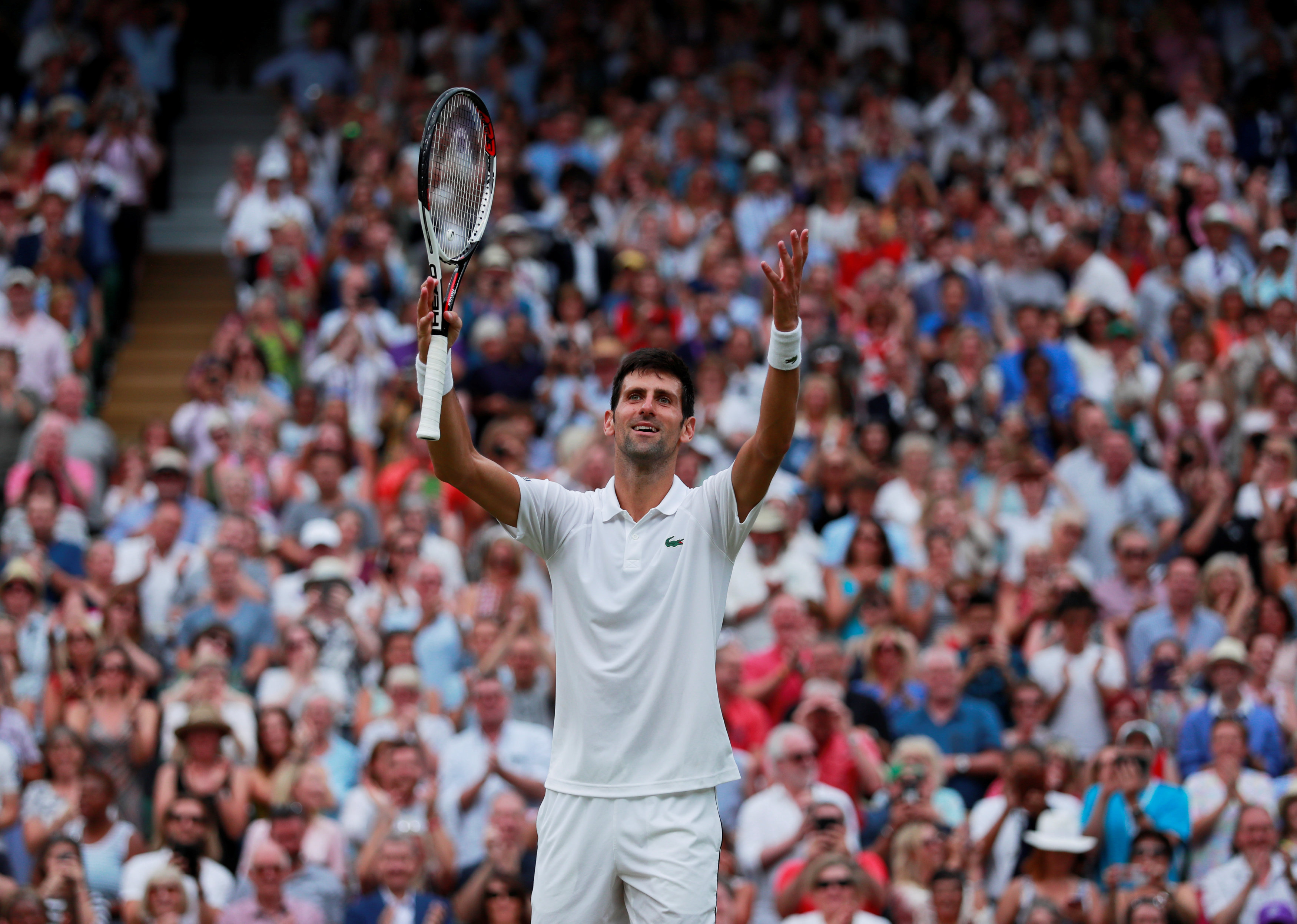 Wimbledon - All England Lawn Tennis and Croquet Club, London, Britain - July 14, 2018. Serbia's Novak Djokovic celebrates winning his semi final match against Spain's Rafael Nadal Photo:  REUTERS