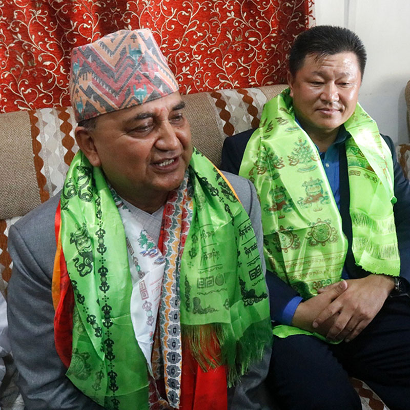 Deputy Prime Minister and Defence Minister, Ishwar Pokhrel, along with Chief Minister of Province 1 Sherdhan Rai, at a press meet, in Biratnagar Airport, on Saturday, July 21, 2018. Photo: RSS
