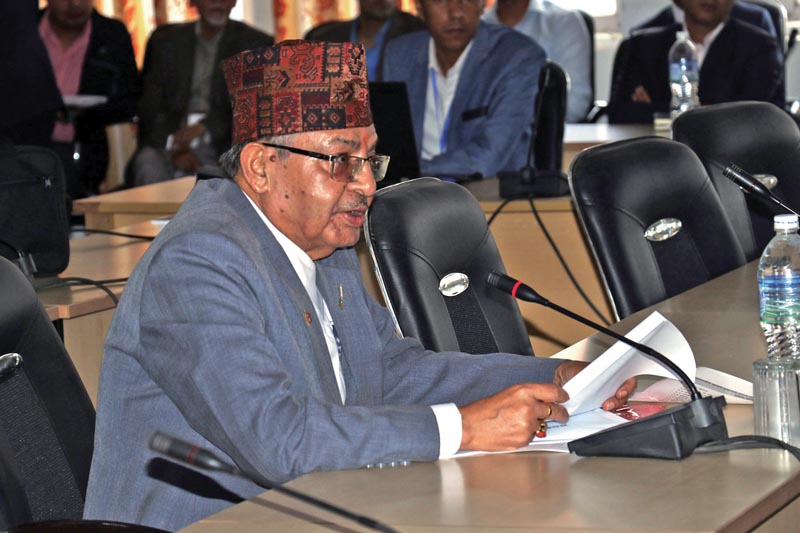 Acting Chief Justice Deepak Raj Joshee responding to Parliamentary Hearing Committee membersu0092 queries, in Kathmandu, on Thursday, July 27, 2018. Photo: THT