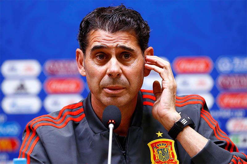 Spain coach Fernando Hierro during the press conference. Photo: Reuters
