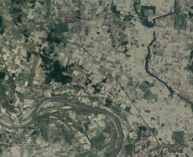 A satellite image of Lal Bakaiya River flowing through Dewahi Gonahi Municipality at Rautahat. Photo: Google Maps