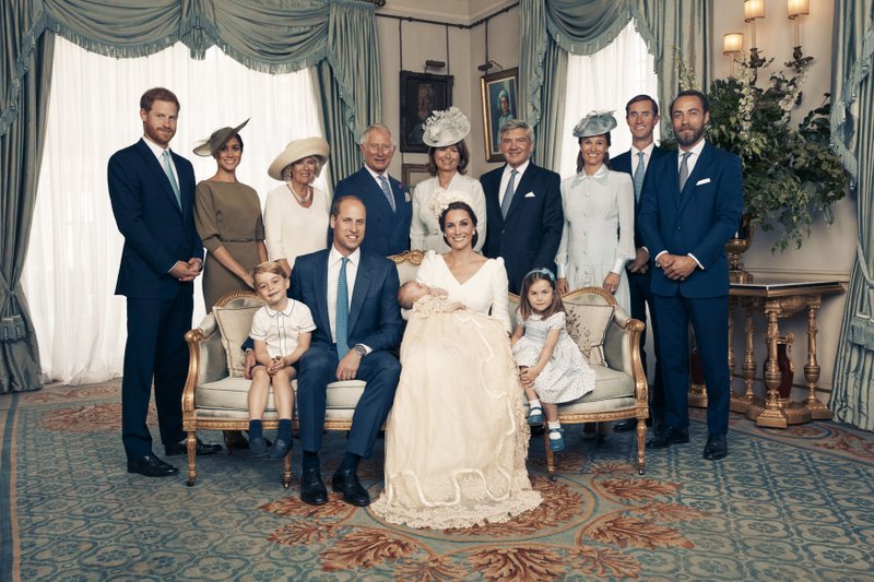 This photo provided by the Duke and Duchess of Cambridge shows the official photograph to mark the christening of Prince Louis at Clarence House, following Prince Louisu2019 baptism, in London on  Monday, July 9, 2018. Photo: AP
