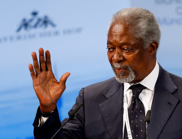 FILE PHOTO: Former United Nations Secretary General Kofi Annan speaks at the Munich Security Conference in Munich, Germany, February 14, 2016.       REUTERS/Michael Dalder/File Photo