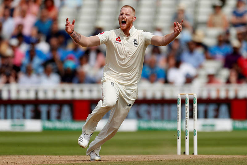 England's Ben Stokes celebrates after taking a wicket. Photo: Reuters