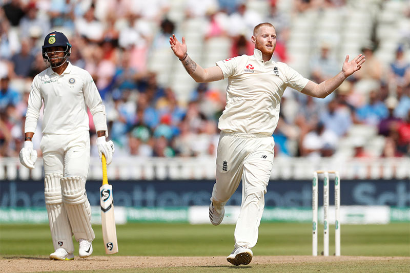 Cricket - England v India - First Test - Edgbaston, Birmingham, Britain - August 4, 2018   England's Ben Stokes celebrates the wicket of India's Hardik Pandya. Photo: Reuters