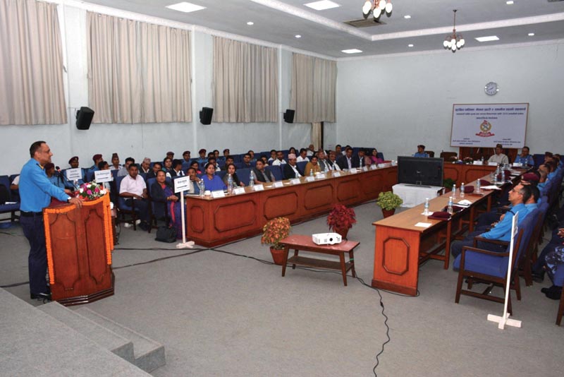 Inspector General of Police Sarbendra Khanal speaking at a programme, in Kathmandu, on Thursday, August 23, 2018. Photo: THT