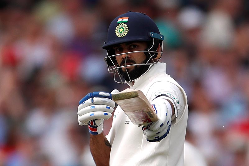  FILE: India's Virat Kohli celebrates reaching a half century during the third test match between England and India, at Trent Bridge, in Nottingham, Britain, on August 18, 2018. Photo: Action Images via Reuters
