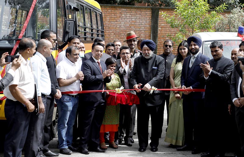 Indian Ambassador Manjeev Singh Puri attending an event held to gift ambulances and vehicles to Nepal, in Kathmandu, on Wednesday, August 15, 2018. Photo: THT