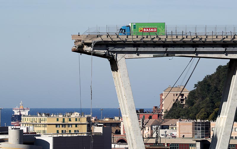The collapsed Morandi Bridge is seen in the Italian port city of Genoa, Italy, on August 15, 2018. Photo: Reuters