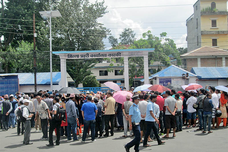 Locals picket District Police Office demanding justice for 14-year-old Pushpa KC in Pokhara. Photo: Rishi Ram Baral