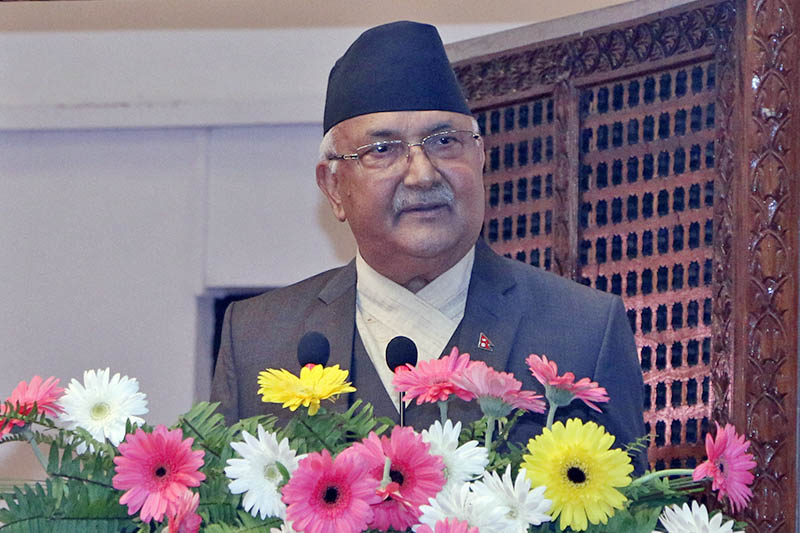 Prime Minister KP Sharma Oli speaks at a programmee in Kathmandu, on Tuesday, August 28, 2018. Photo: RSS