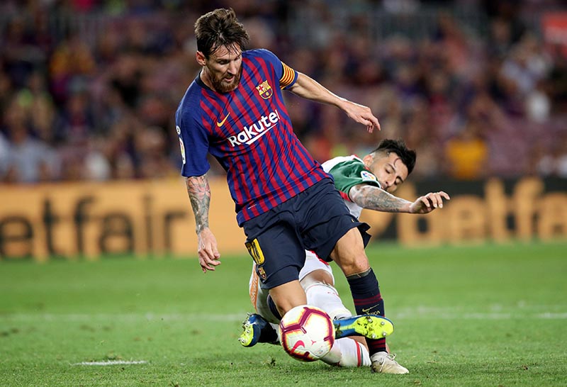 Barcelona's Lionel Messi in action before scoring their third goal during the La Liga Santander match between FC Barcelona and Alaves, at Camp Nou, in Barcelona, Spain, on August 18 2018. Photo: Reuters