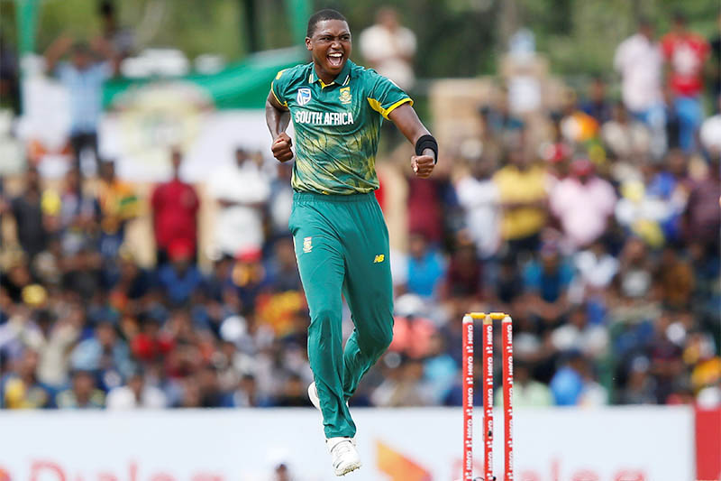 South Africa's Lungi Ngidi celebrates after taking a wicket. Photo: Reuters