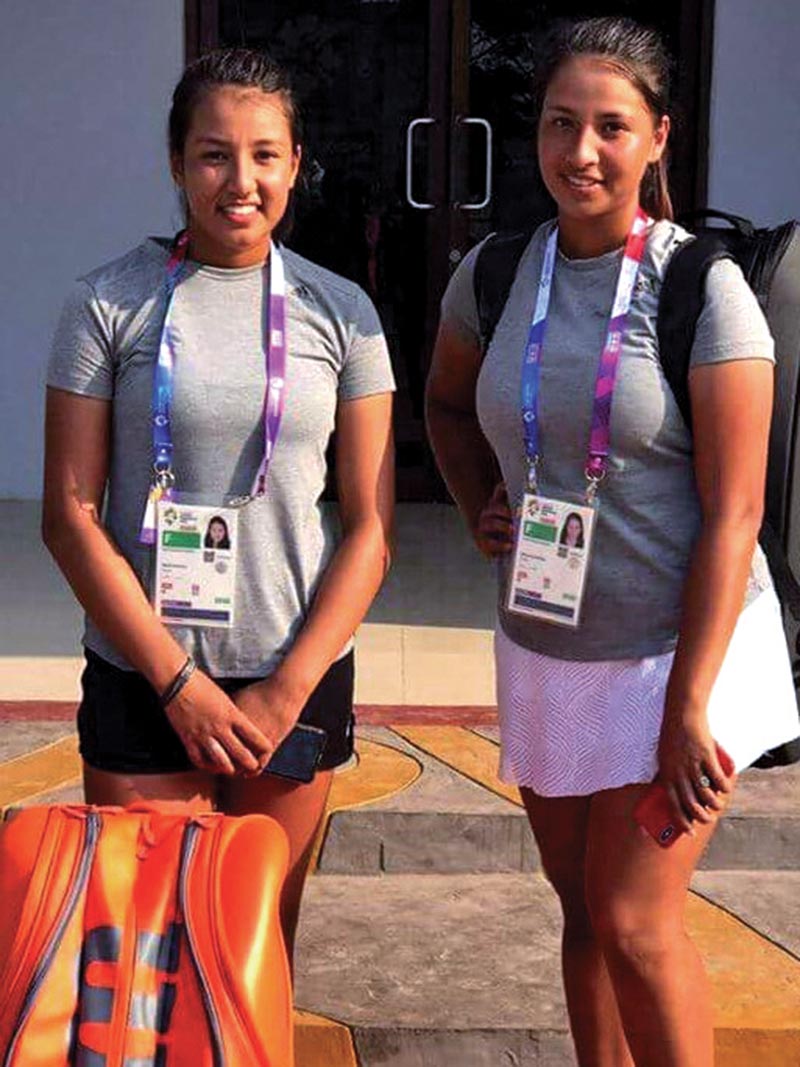Rana sisters Mahika and Mayanka of Nepal after winning the womenu2019s doubles match against the Maldives during the 18th Asian Games in Jakarta, Indonesia on Monday.