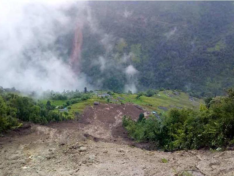 FILE- A view of a human settlement reeling under the risk of landslide at Bilbang of Rum area in Malika Rural Municipality-2 of Myagdi district, on Thursday, August 16, 2018. A landslide on Tuesday caused big damages to the human settlement  Photo: RSS