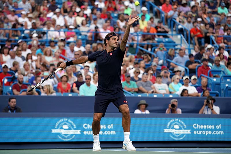 Roger Federer (SUI) serves against Peter Gojowczyk (GER) in the Western and Southern tennis open at Lindner Family Tennis Centre, in Mason, OH, USA, on Aug 14, 2018. Photo: Aaron Doster-USA TODAY Sports via Reuters