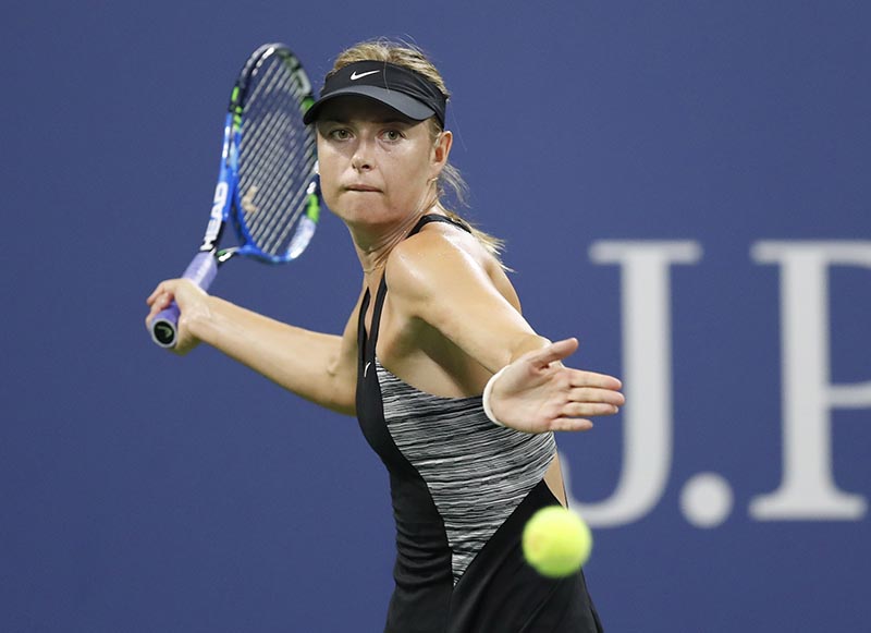 Maria Sharapova of Russia hits to Patty Schnyder of Switzerland in a first round match on day two of the 2018 US Open tennis tournament at USTA Billie Jean King National Tennis Center, on New York, NY, USA, on Aug 28, 2018. Photo: Jerry Lai-USA TODAY Sports via Reuters