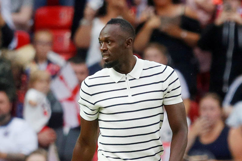 File: Usain Bolt before the match in England. Photo: Reuters