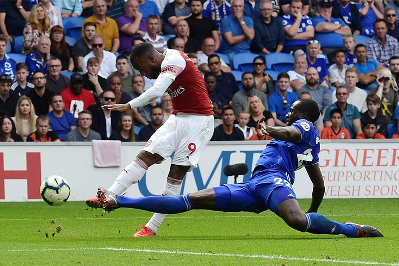 Arsenal's Alexandre Lacazette scores their third goal. Photo: Reuters