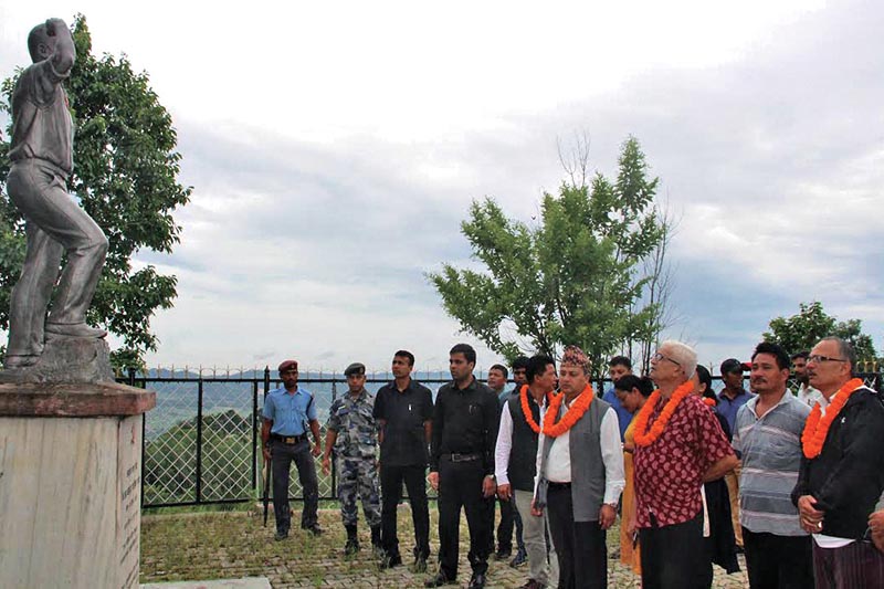 Chief Minister Dormani Poudel inspecting Rudra Batika, in Makawanpur, on Saturday. Photo: THT