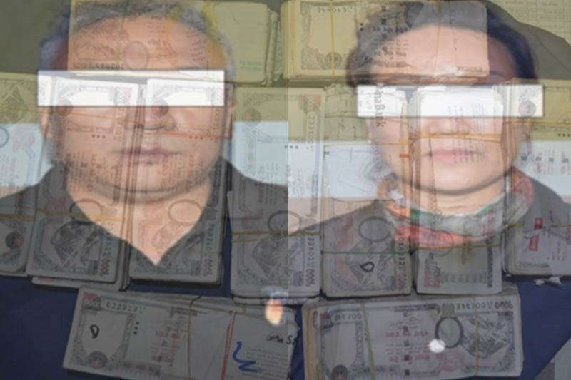 Metropolitan Crime Division making public two Chinese nationals along with fake Nepali bank notes in Kathmandu. Couresty: MCD