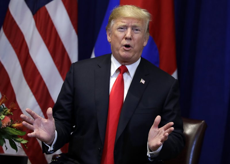 President Donald Trump speaks during a meeting with South Korean President Moon Jae-In at the Lotte New York Palace hotel during the United Nations General Assembly, on Monday, Sept. 24, 2018, in New York. Photo: AP