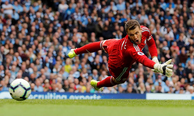 Fulham's Marcus Bettinelli in action during Premier League match betwen Manchester City and Fulham, at Etihad Stadium, in Manchester, Britain, on September 15, 2018. Photo: Reuters