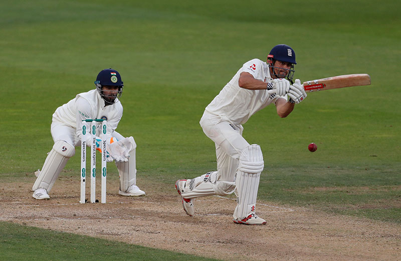 England's Alastair Cook in action during fifth test match between England and India, at Kia Oval, in London, Britain, on September 9, 2018. Photo: Action Images via Reuters