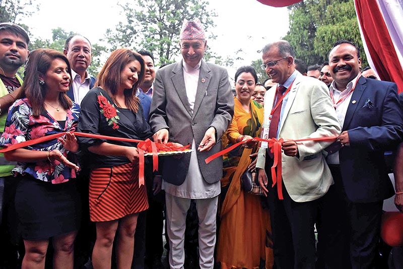 Finance Minister Yubaraj Khatiwada inaugurating NADA Auto Show. Photo: THT